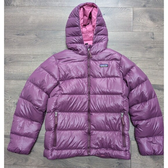 Patagonia Kids Girls' Jacket Size XL (14) Hi Loft Purple Down Hoody - Picture 1 of 9